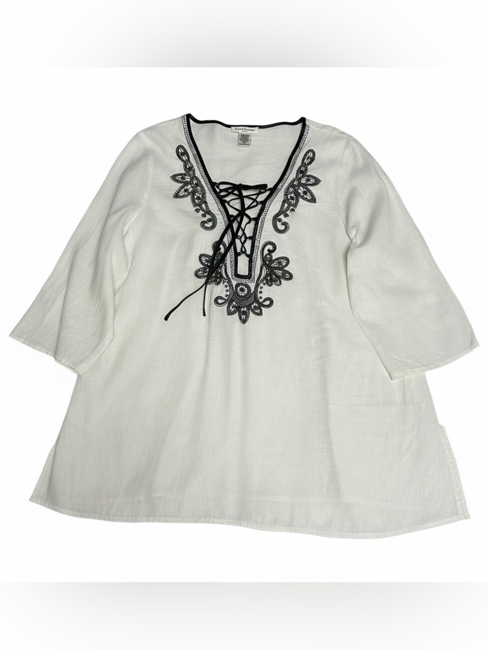 Vtg Susan Bristol Embroidered Linen Blouse Tunic 1X LIKE NEW